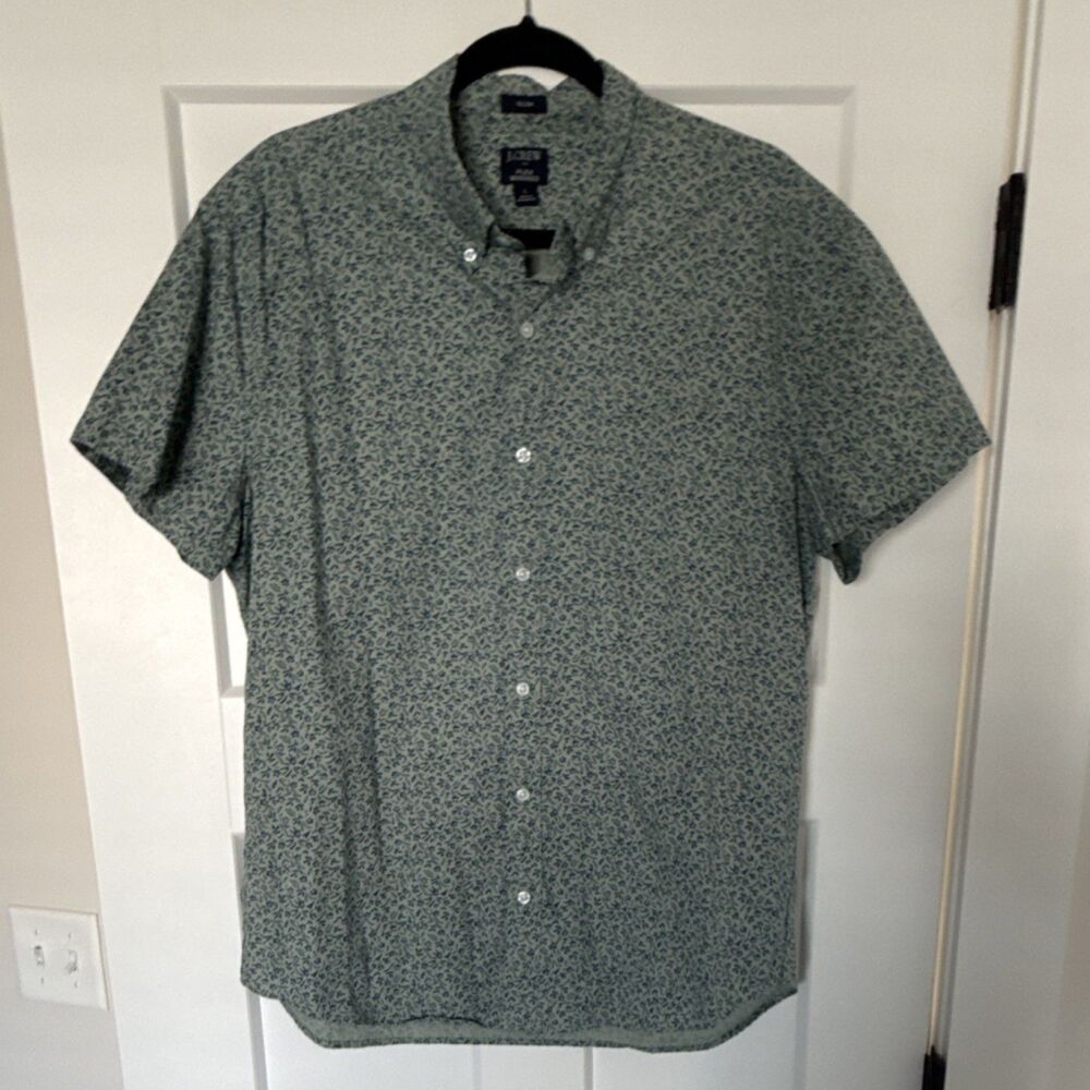 J.CREW Flex Washed Slim Floral Cotton Short Sleeve Button-Up Shirt Men's L